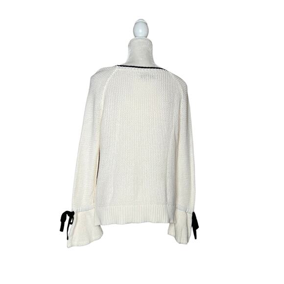 Loft women Tipped Pullover Fit and Flare Knit Sweater With Bow Cuff Detail sz S - Picture 5 of 13